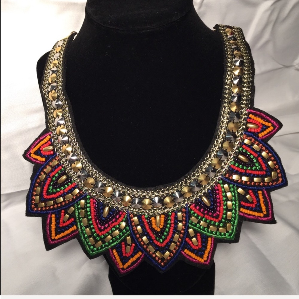 “Tribal” embroidered necklace